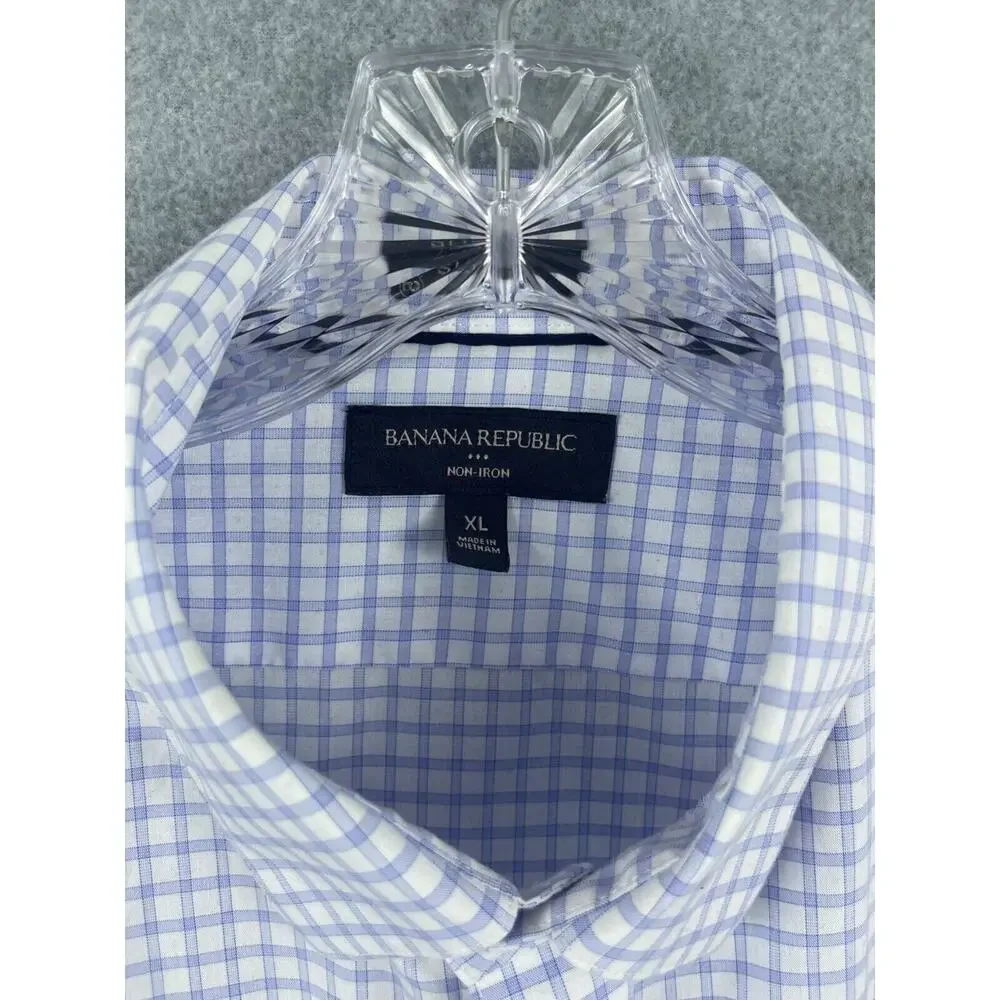 Banana Republic Shirt‎ Men's XL Blue Plaid Long Sleeve Button Up Non Iron